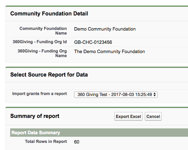 Report data summary screenshot