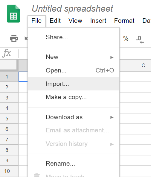 Select import into Google sheets screenshot